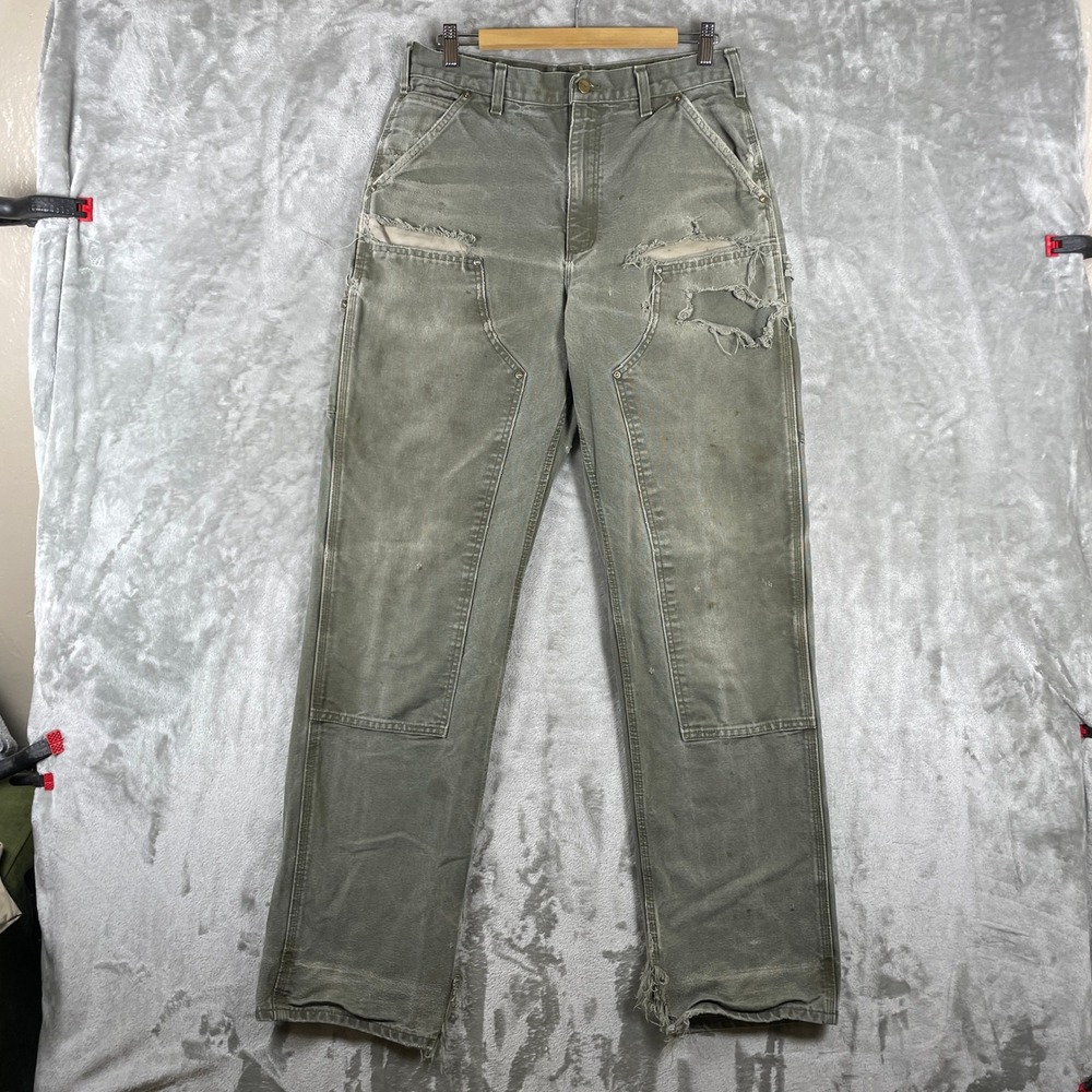 Carhartt B136-MOS Double Knee Logger Pants Men 32x36 Moss Distressed Thrashed